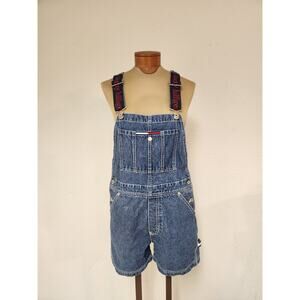 Vintage 90s Y2K TOMMY JEANS Denim Shorts Overalls Hip Hop Logo Straps
